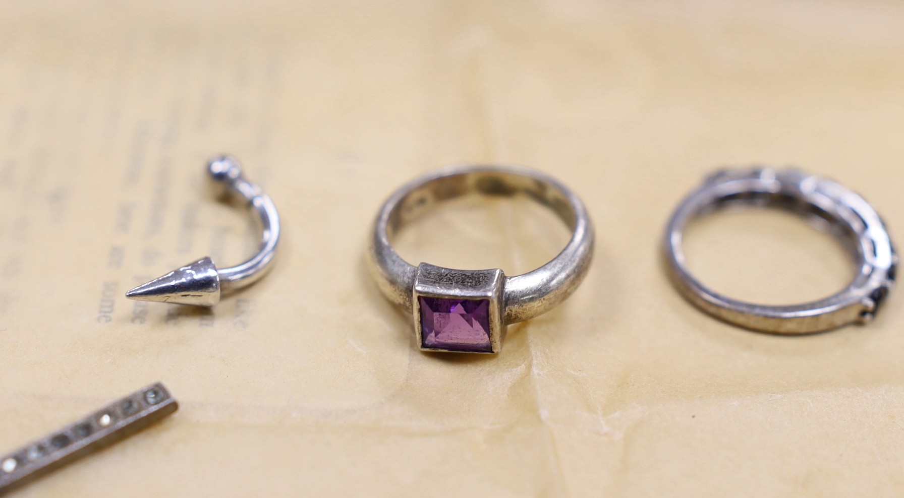 A collection of assorted silver and white metal jewellery, including marcasite